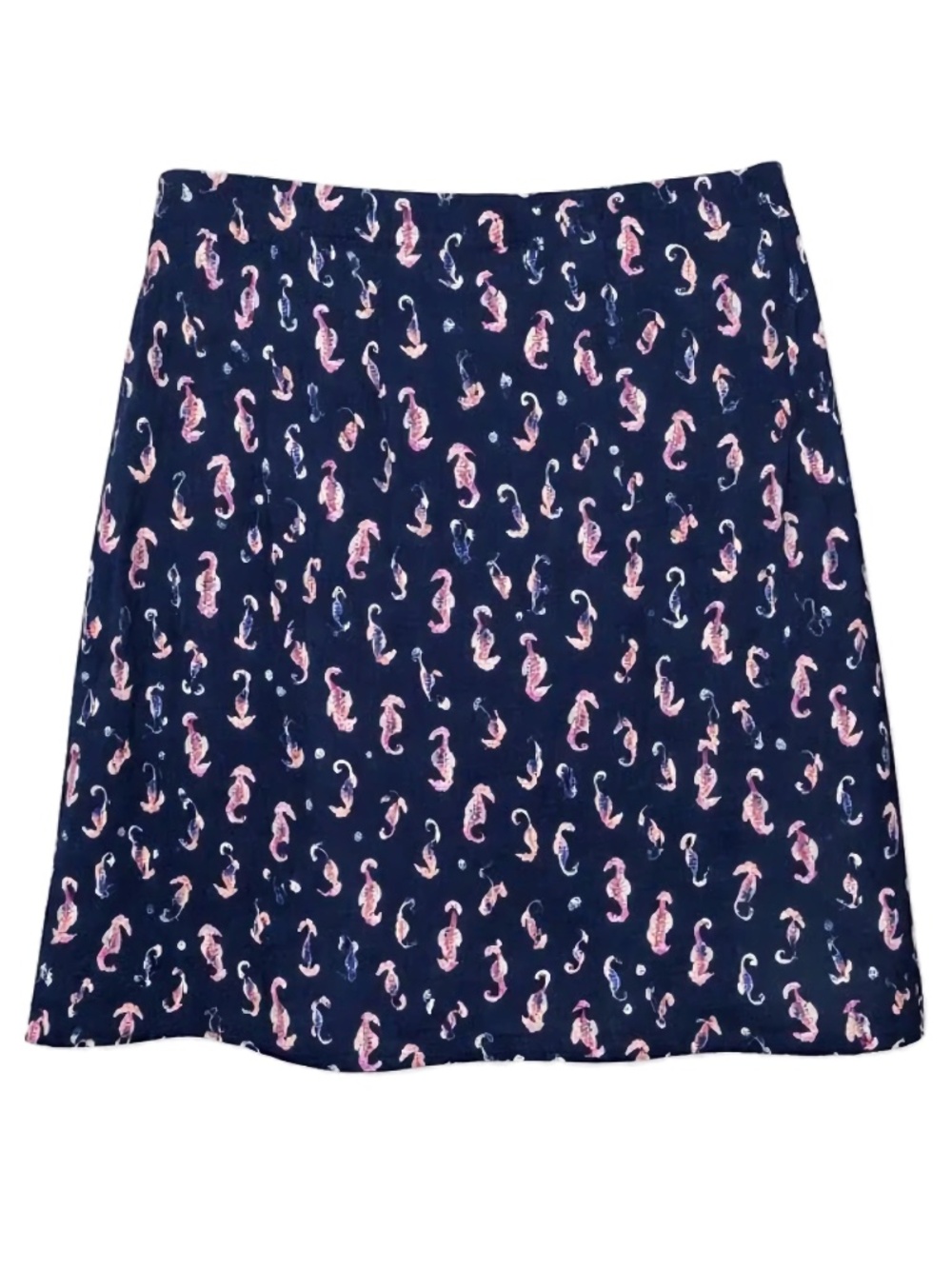 J Jill Pull On Skirt A Line Jersey Knit Seahorse Print Blue Size Small